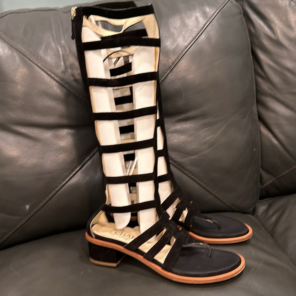 Chanel Gladiator Summer Strap Flat Sandal Boots black Suede Leather EU 38 US 8